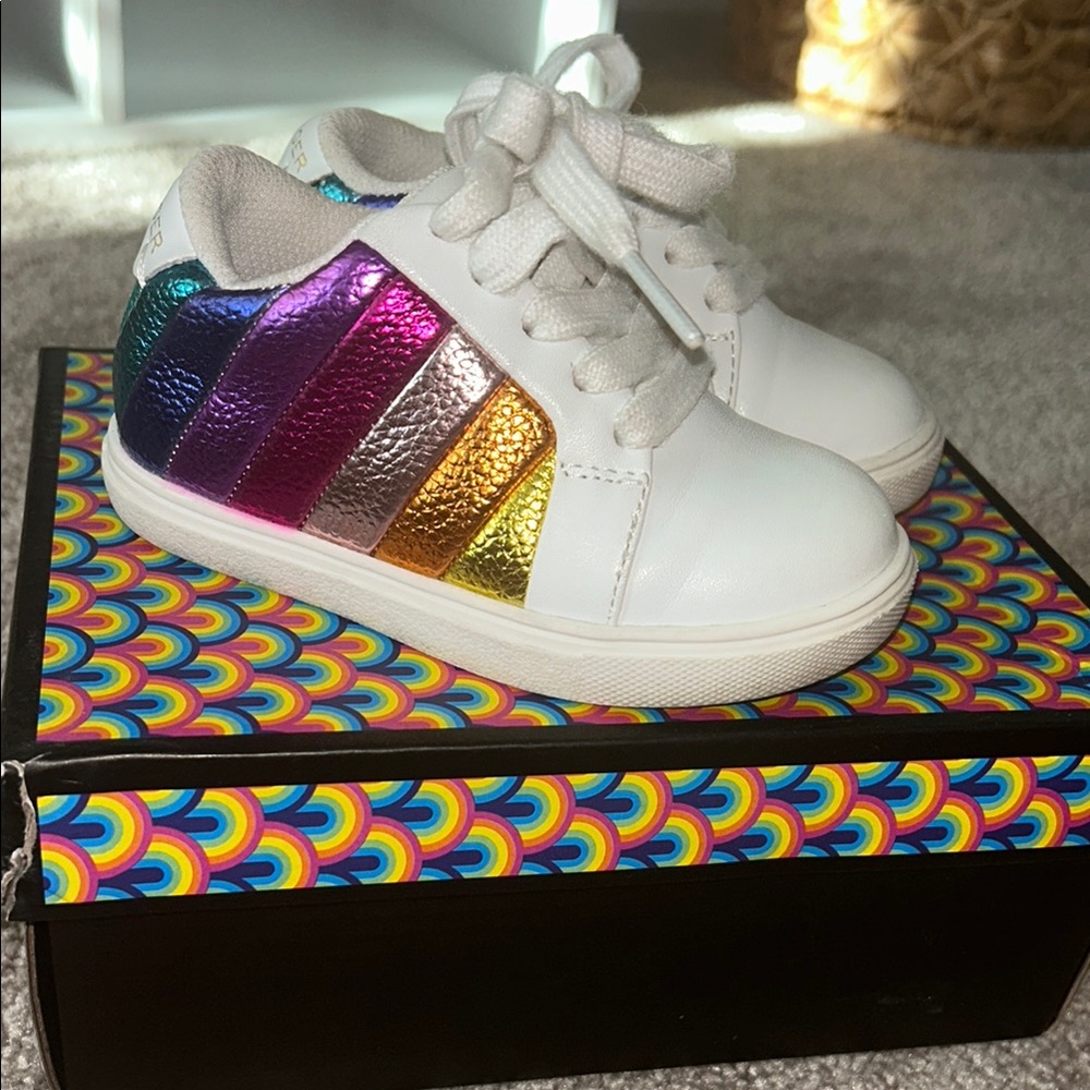 Kurt Geiger White and Red Sneakers with Metallic Accents
